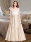 Gabrielle Ball-Gown/Princess Off-the-Shoulder Floor-Length Satin Lace Junior Bridesmaid Dress With Bow(s) Pockets DKP0013530