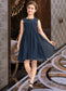 Chana Empire Scoop Neck Knee-Length Chiffon Lace Junior Bridesmaid Dress With Ruffle Beading Sequins DKP0013532