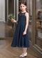 Stacy A-Line Scoop Neck Tea-Length Chiffon Lace Junior Bridesmaid Dress With Ruffle DKP0013536