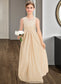 Amina A-Line Scoop Neck Floor-Length Chiffon Lace Junior Bridesmaid Dress DKP0013539