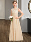 Amina A-Line Scoop Neck Floor-Length Chiffon Lace Junior Bridesmaid Dress DKP0013539