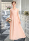 Nia A-Line V-neck Floor-Length Chiffon Lace Junior Bridesmaid Dress With Ruffle DKP0013540