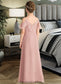 Thirza A-Line V-neck Floor-Length Chiffon Lace Junior Bridesmaid Dress DKP0013541