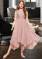 Kinley A-Line Scoop Neck Tea-Length Chiffon Lace Junior Bridesmaid Dress DKP0013547