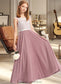 Nita A-Line V-neck Floor-Length Chiffon Lace Junior Bridesmaid Dress DKP0013552