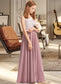 Nita A-Line V-neck Floor-Length Chiffon Lace Junior Bridesmaid Dress DKP0013552