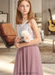 Nita A-Line V-neck Floor-Length Chiffon Lace Junior Bridesmaid Dress DKP0013552