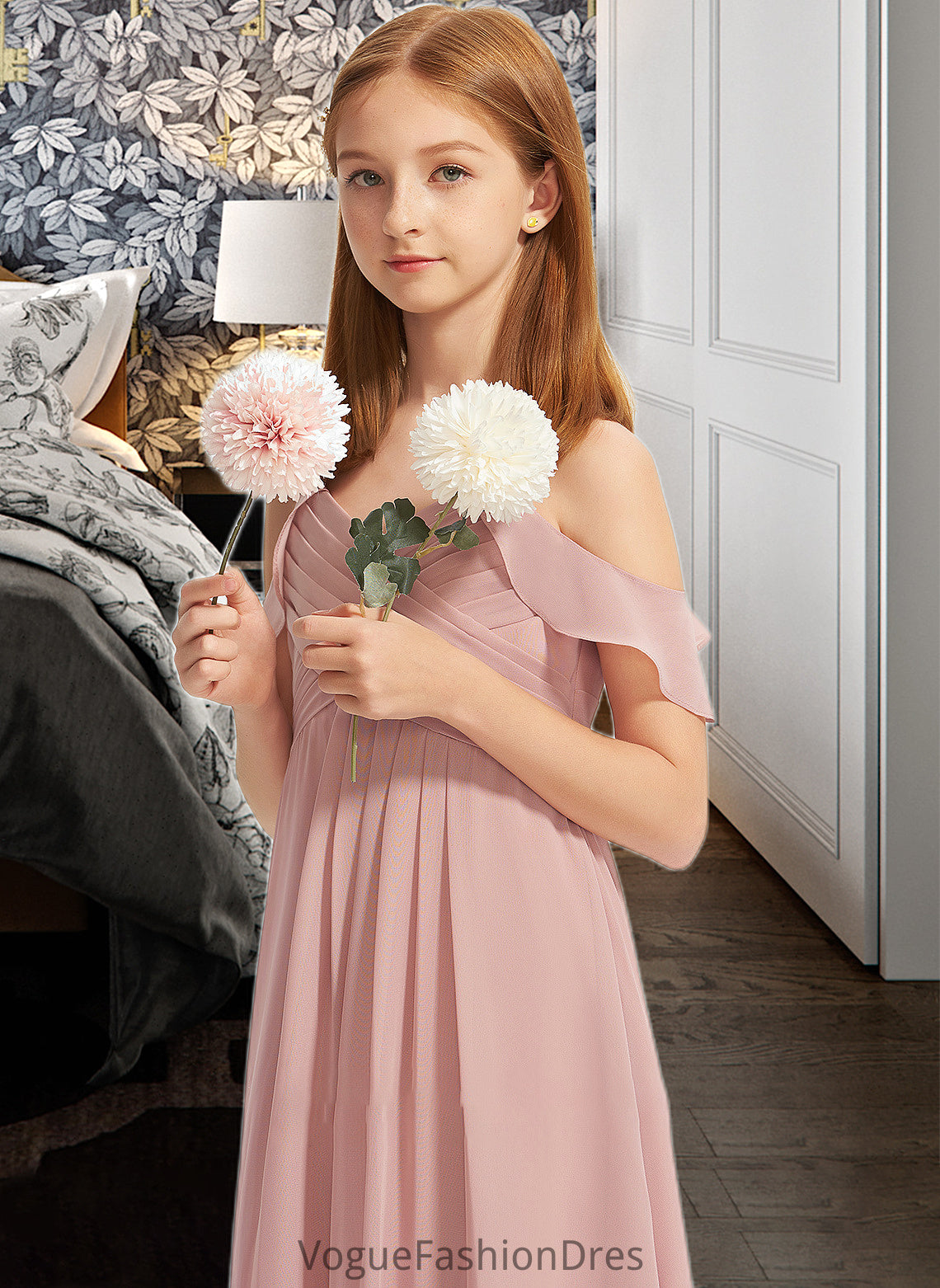 Ayana A-Line Off-the-Shoulder Floor-Length Chiffon Junior Bridesmaid Dress With Cascading Ruffles DKP0013553