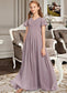 Kamryn A-Line V-neck Floor-Length Chiffon Junior Bridesmaid Dress With Ruffle DKP0013554