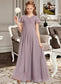 Kamryn A-Line V-neck Floor-Length Chiffon Junior Bridesmaid Dress With Ruffle DKP0013554