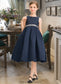 Zoie A-Line Scoop Neck Knee-Length Satin Lace Junior Bridesmaid Dress With Beading Bow(s) DKP0013559