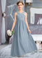 Monique A-Line V-neck Floor-Length Chiffon Junior Bridesmaid Dress With Ruffle DKP0013561