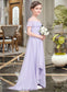 Halle A-Line Off-the-Shoulder Asymmetrical Chiffon Junior Bridesmaid Dress With Cascading Ruffles DKP0013566