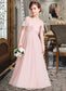 Joan A-Line V-neck Floor-Length Chiffon Junior Bridesmaid Dress With Cascading Ruffles DKP0013567