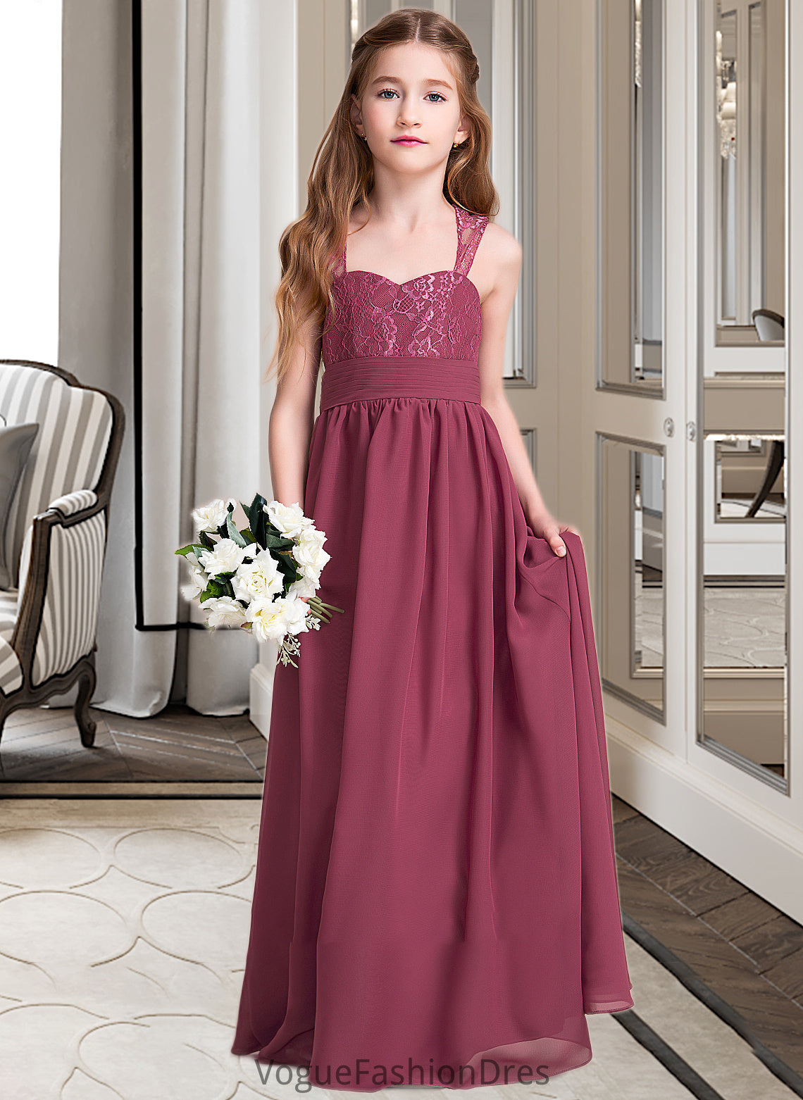 Lucinda A-Line Sweetheart Floor-Length Chiffon Junior Bridesmaid Dress With Ruffle DKP0013568