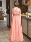 Natalya A-Line One-Shoulder Floor-Length Chiffon Junior Bridesmaid Dress With Ruffle Bow(s) DKP0013570