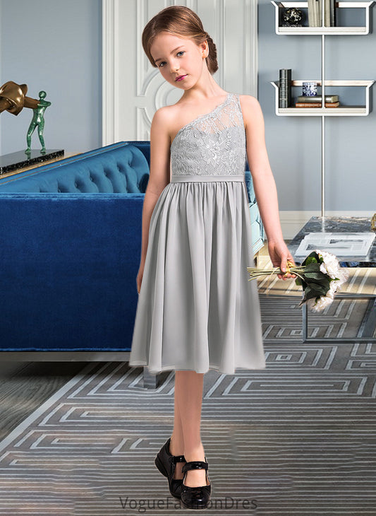 Catherine A-Line One-Shoulder Knee-Length Chiffon Lace Junior Bridesmaid Dress DKP0013571