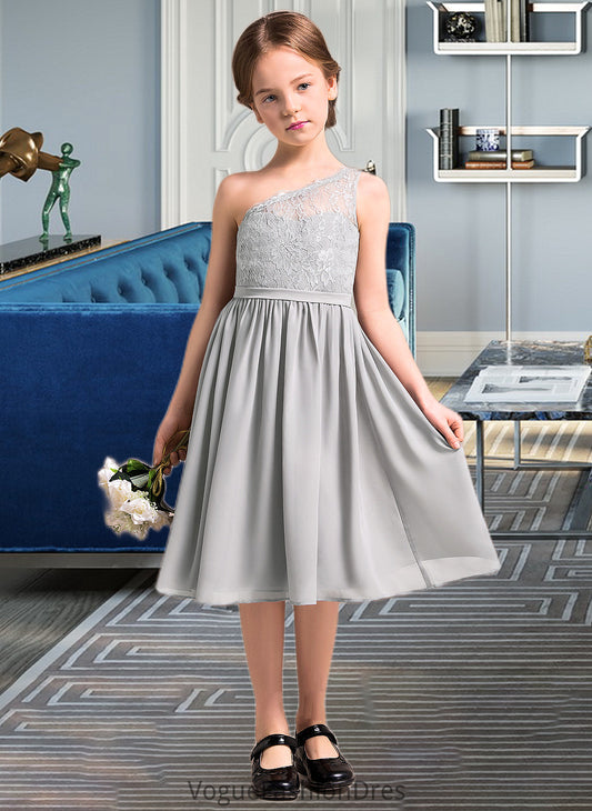 Catherine A-Line One-Shoulder Knee-Length Chiffon Lace Junior Bridesmaid Dress DKP0013571