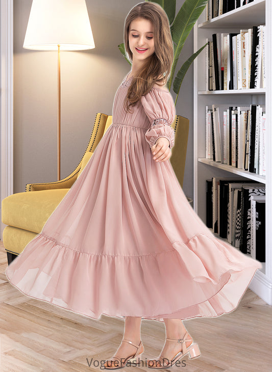 Alina A-Line Square Neckline Ankle-Length Chiffon Junior Bridesmaid Dress With Ruffle Lace DKP0013575