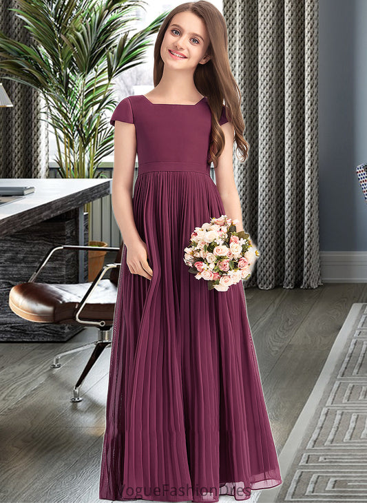 LuLu A-Line Square Neckline Floor-Length Chiffon Junior Bridesmaid Dress With Lace Bow(s) Pleated DKP0013576