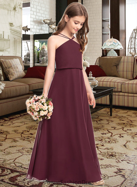 Jaidyn A-Line V-neck Floor-Length Chiffon Junior Bridesmaid Dress DKP0013577