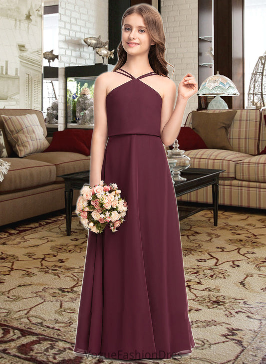 Jaidyn A-Line V-neck Floor-Length Chiffon Junior Bridesmaid Dress DKP0013577