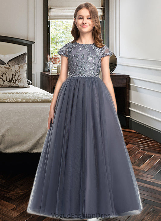 Millie Ball-Gown/Princess Scoop Neck Floor-Length Tulle Lace Junior Bridesmaid Dress DKP0013578