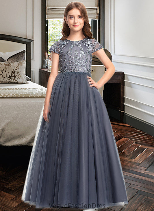 Millie Ball-Gown/Princess Scoop Neck Floor-Length Tulle Lace Junior Bridesmaid Dress DKP0013578