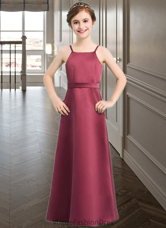 Makenna A-Line Square Neckline Floor-Length Satin Junior Bridesmaid Dress With Bow(s) DKP0013585