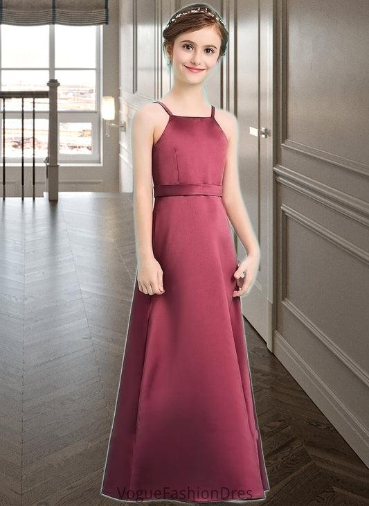 Makenna A-Line Square Neckline Floor-Length Satin Junior Bridesmaid Dress With Bow(s) DKP0013585