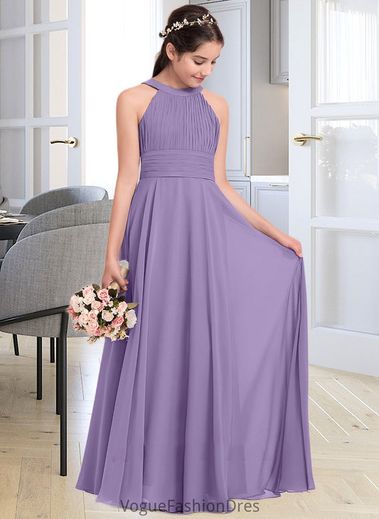 Dalia A-Line Scoop Neck Floor-Length Chiffon Junior Bridesmaid Dress With Ruffle DKP0013588