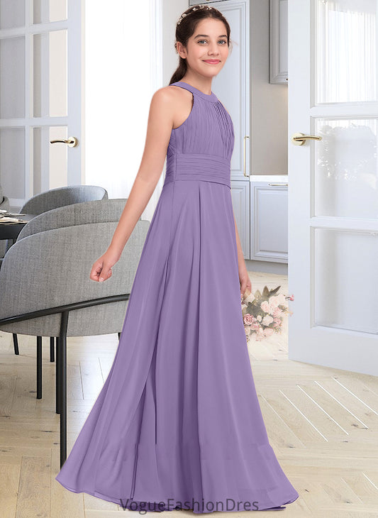 Dalia A-Line Scoop Neck Floor-Length Chiffon Junior Bridesmaid Dress With Ruffle DKP0013588