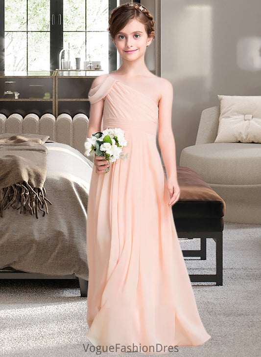 Lila A-Line One-Shoulder Floor-Length Chiffon Junior Bridesmaid Dress With Ruffle DKP0013594