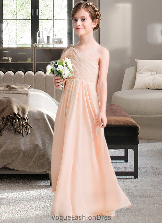 Lila A-Line One-Shoulder Floor-Length Chiffon Junior Bridesmaid Dress With Ruffle DKP0013594