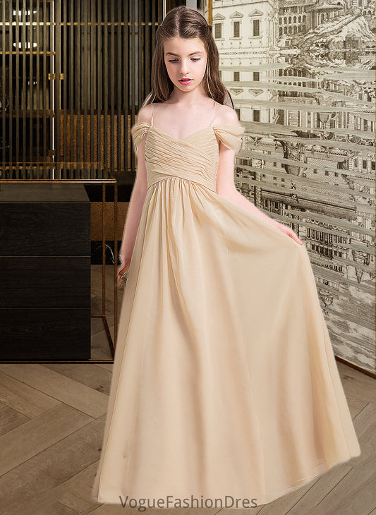 Paige A-Line Off-the-Shoulder Floor-Length Chiffon Junior Bridesmaid Dress With Ruffle DKP0013595