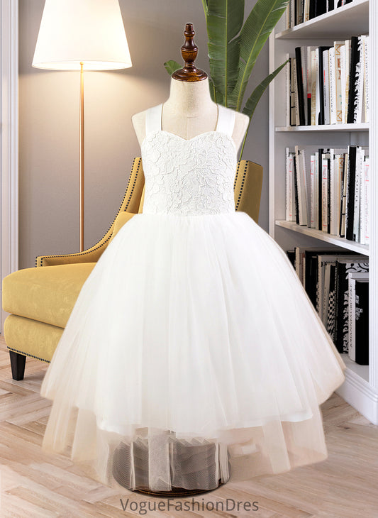 Jasmine Ball-Gown/Princess Sweetheart Tea-Length Satin Tulle Lace Junior Bridesmaid Dress With Bow(s) DKP0013597