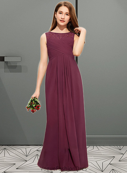 Joyce A-Line Scoop Neck Floor-Length Chiffon Lace Junior Bridesmaid Dress With Ruffle Bow(s) DKP0013600