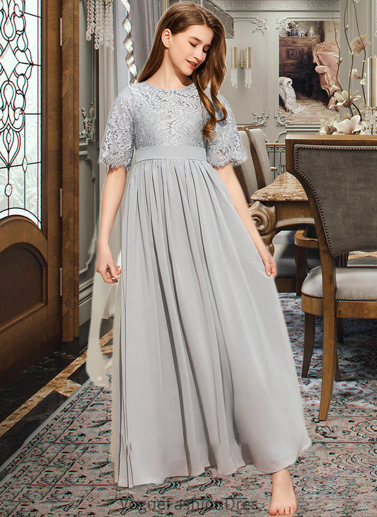 Daniella A-LineScoopNeckFloor-LengthChiffonLaceJuniorBridesmaidDress#253700 DKP0013602