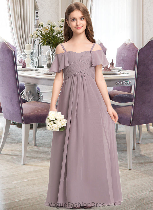 Lisa A-Line Off-the-Shoulder Floor-Length Chiffon Junior Bridesmaid Dress With Ruffle DKP0013610