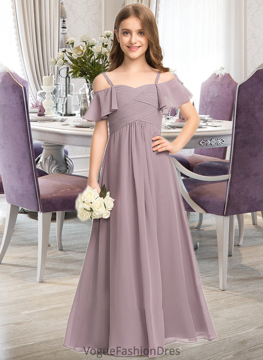 Lisa A-Line Off-the-Shoulder Floor-Length Chiffon Junior Bridesmaid Dress With Ruffle DKP0013610