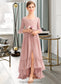 Vanessa A-Line Scoop Neck Asymmetrical Chiffon Junior Bridesmaid Dress With Bow(s) Cascading Ruffles DKP0013612