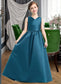 Melinda Ball-Gown/Princess V-neck Floor-Length Satin Junior Bridesmaid Dress With Ruffle DKP0013613