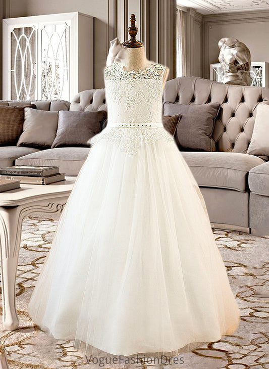 Michaelia Ball-Gown/PrincessScoopNeckFloor-LengthTulleJuniorBridesmaidDressWithSashBeading#136423 DKP0013615