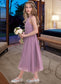 Kiera A-Line Halter Tea-Length Chiffon Junior Bridesmaid Dress With Ruffle DKP0013616