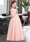 Jaiden A-Line Scoop Neck Floor-Length Tulle Lace Junior Bridesmaid Dress With Bow(s) DKP0013619