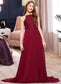 Peyton A-Line Scoop Neck Sweep Train Chiffon Lace Junior Bridesmaid Dress DKP0013620