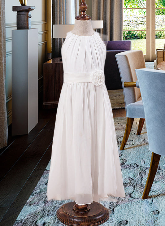 Sandy A-Line Scoop Neck Ankle-Length Chiffon Junior Bridesmaid Dress With Flower(s) DKP0013621