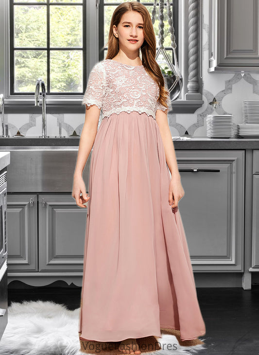 Rylee A-Line Scoop Neck Floor-Length Chiffon Lace Junior Bridesmaid Dress DKP0013623