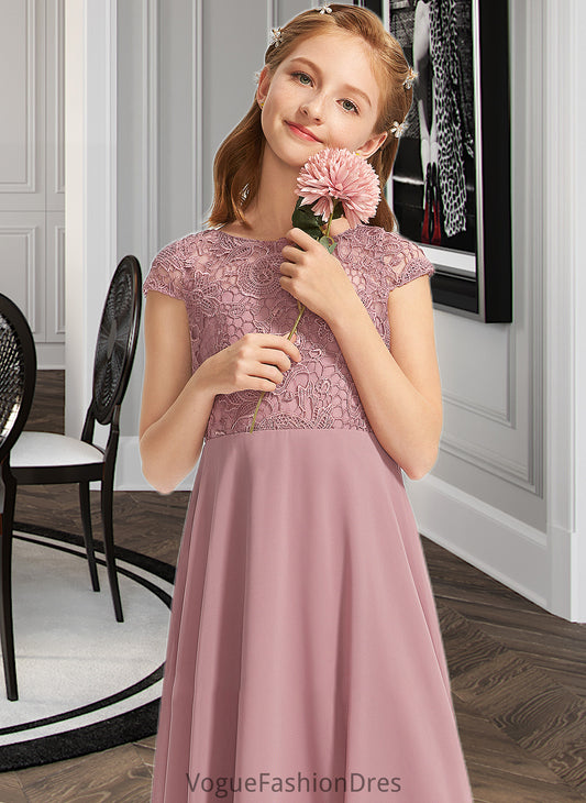 Belen A-Line Scoop Neck Floor-Length Chiffon Lace Junior Bridesmaid Dress DKP0013624