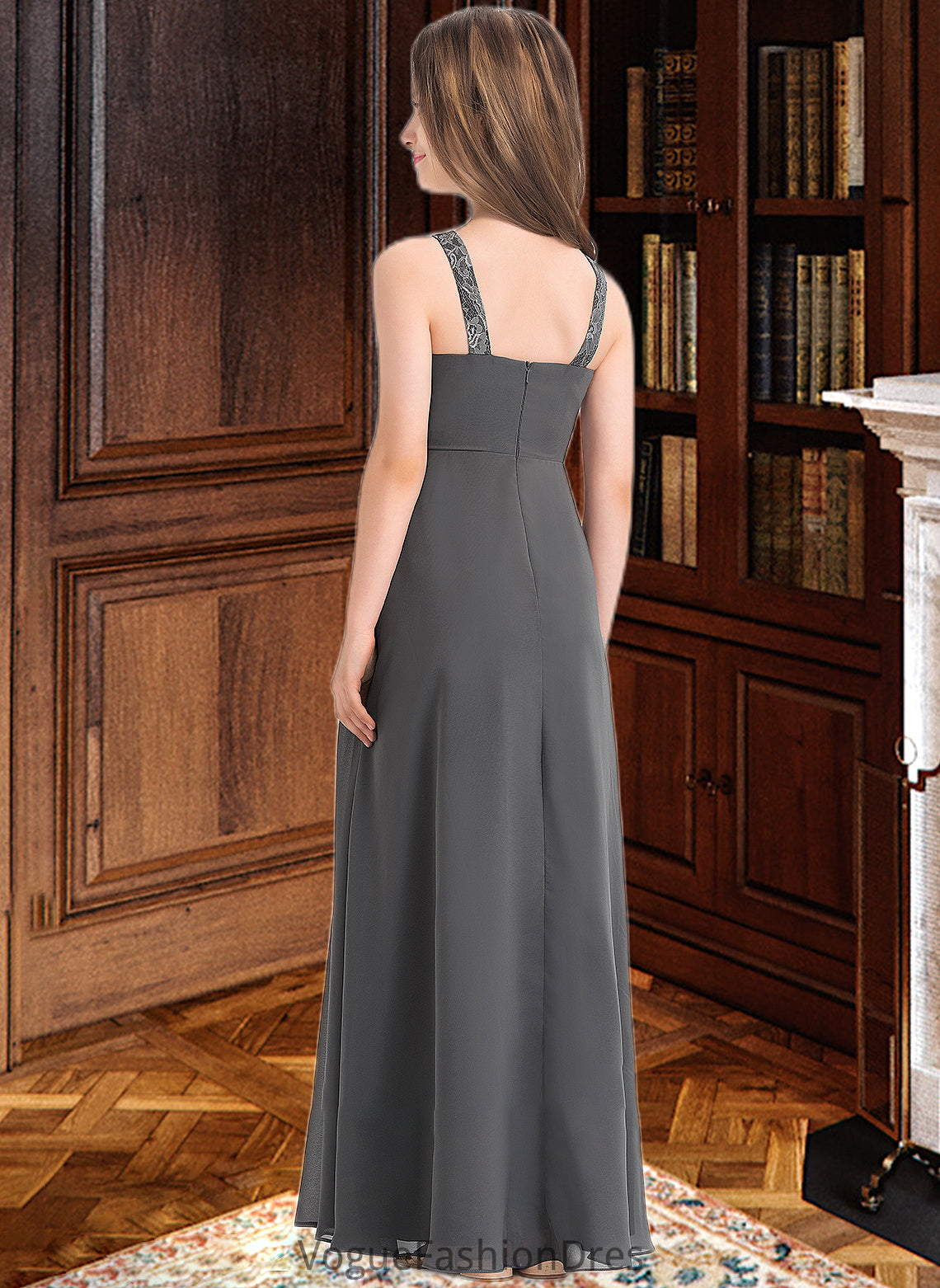 Elva A-Line Scoop Neck Floor-Length Chiffon Junior Bridesmaid Dress With Ruffle Lace DKP0013625